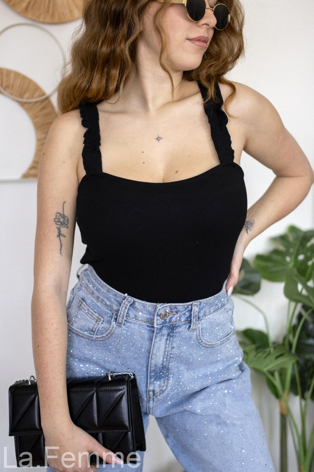 Dámské černé žebrované body Vanessa