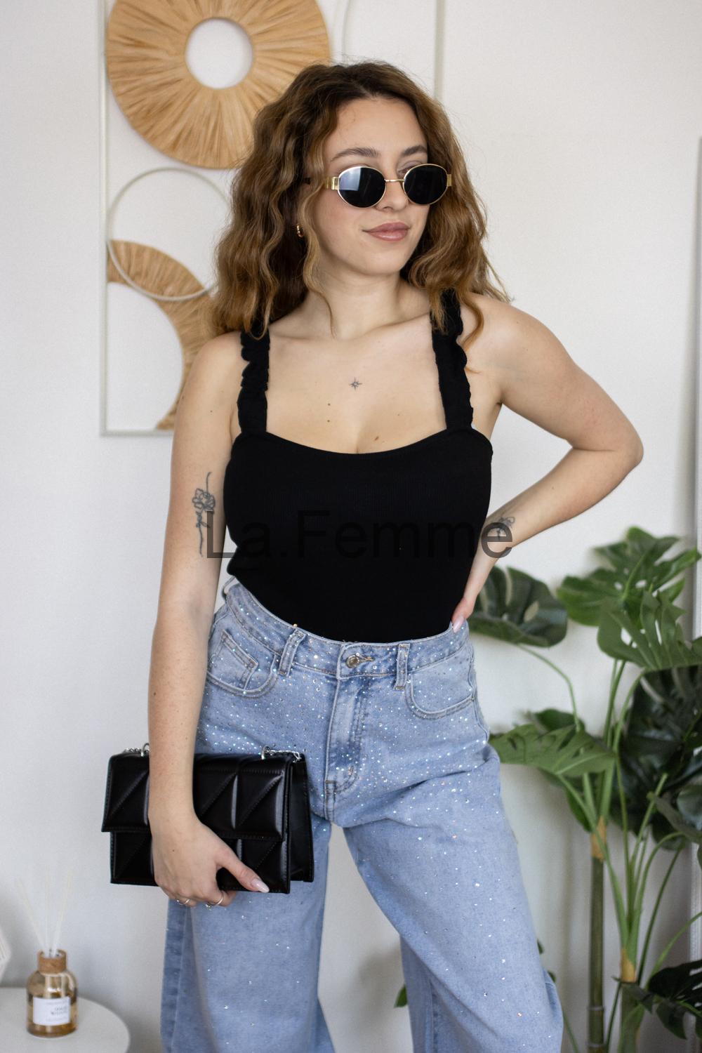 Dámské černé žebrované body Vanessa