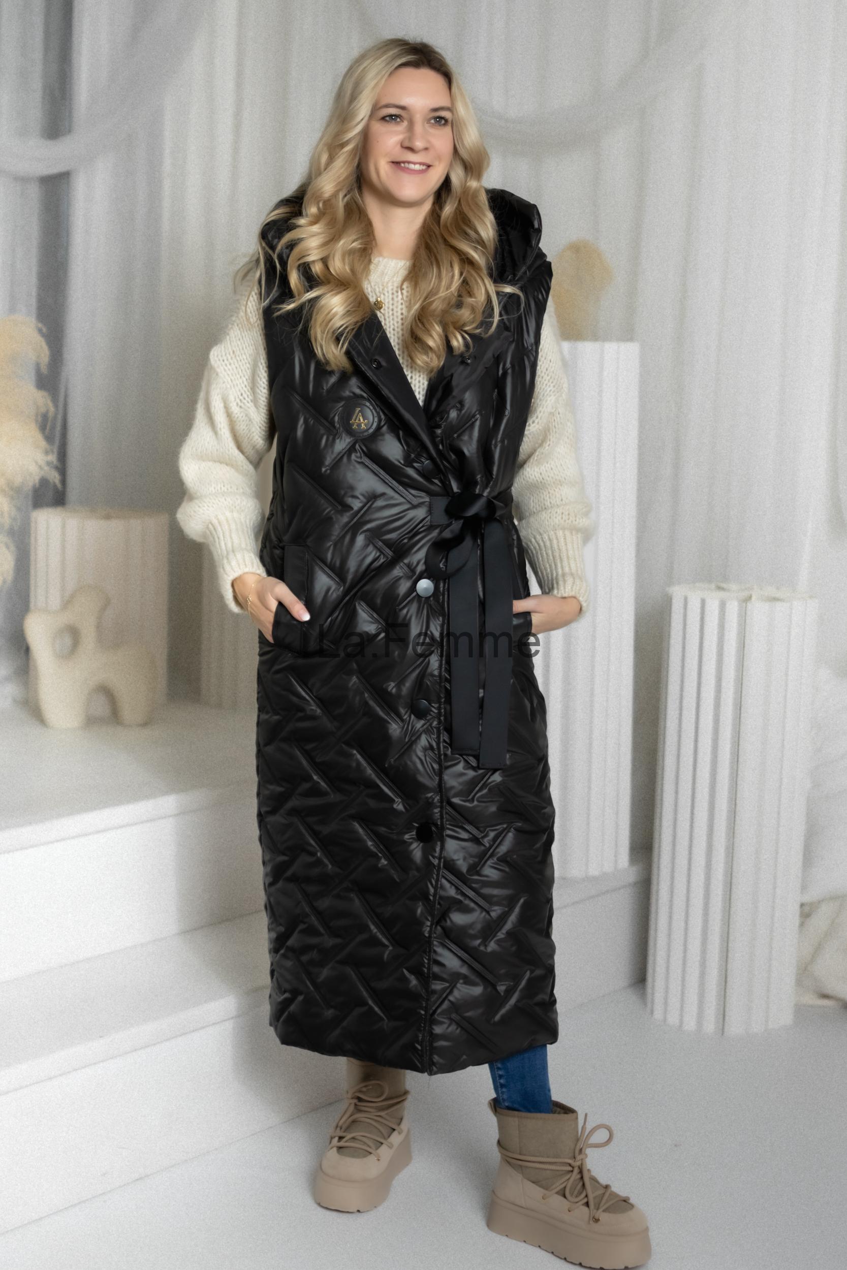 Dlouhá prošívaná dámská vesta Criss-Cross Black
