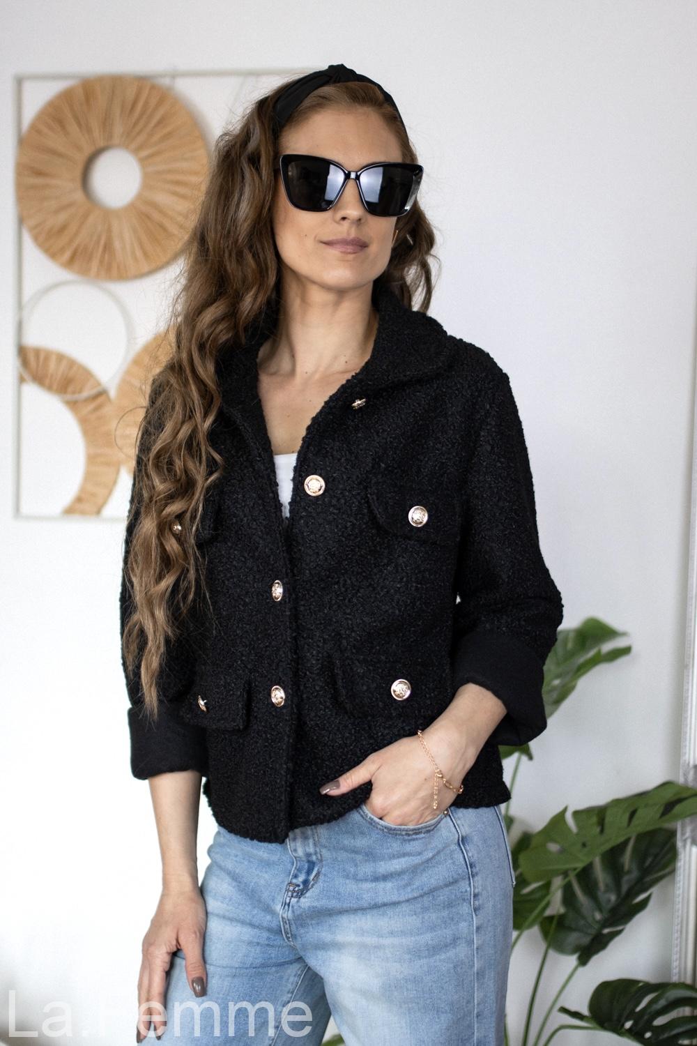 Krátký beránkový kabátek Elissa, black